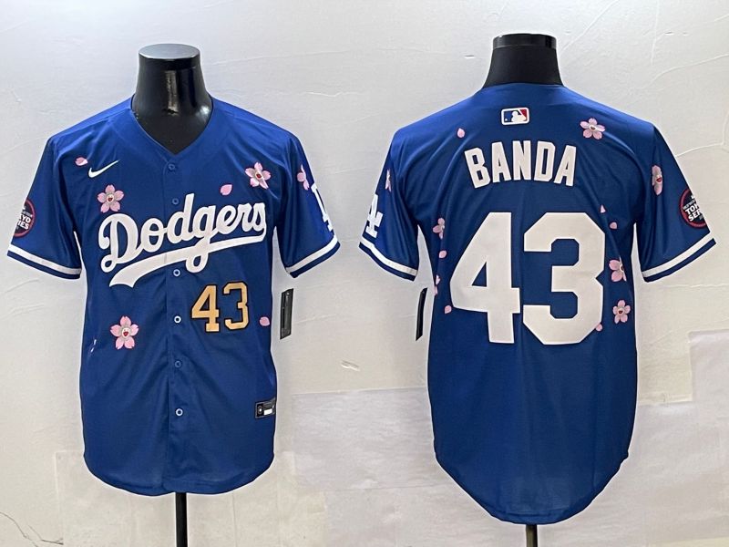 Men Los Angeles Dodgers #43 Banda Blue Sakura Edition 2025 Nike MLB Jersey style 4